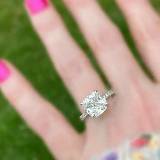 4 Carat Cushion Cut Lab Created Diamond Engagement Ring 14K White Gold Finish