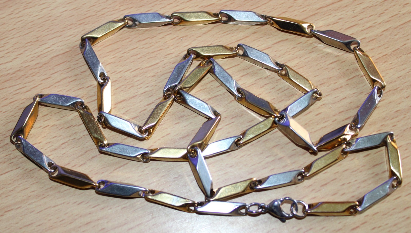 Bullet Arrow Stick Link Stainless Steel & Gold Tone Chain Necklace 30″ 4 mm 66 G