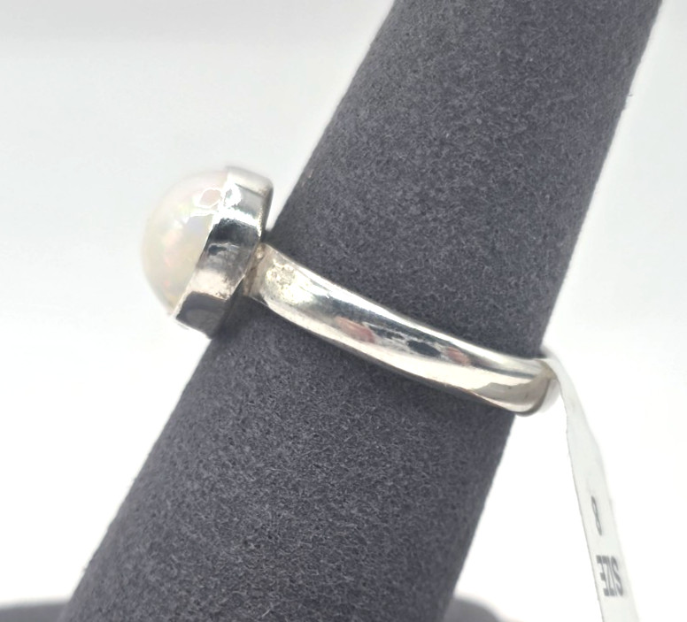 Genuine Opal 8.7 mm Round Ring Size 8 Sterling Silver 925 Handmade NWT