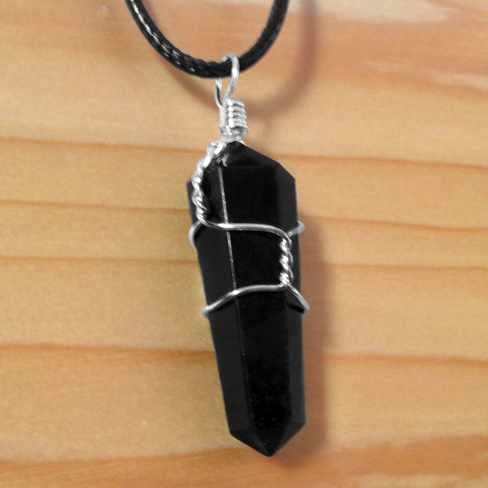 Obsidian Wire Wrap Double Terminated Point Chakra Crystal Pendant CHARGED Neckla