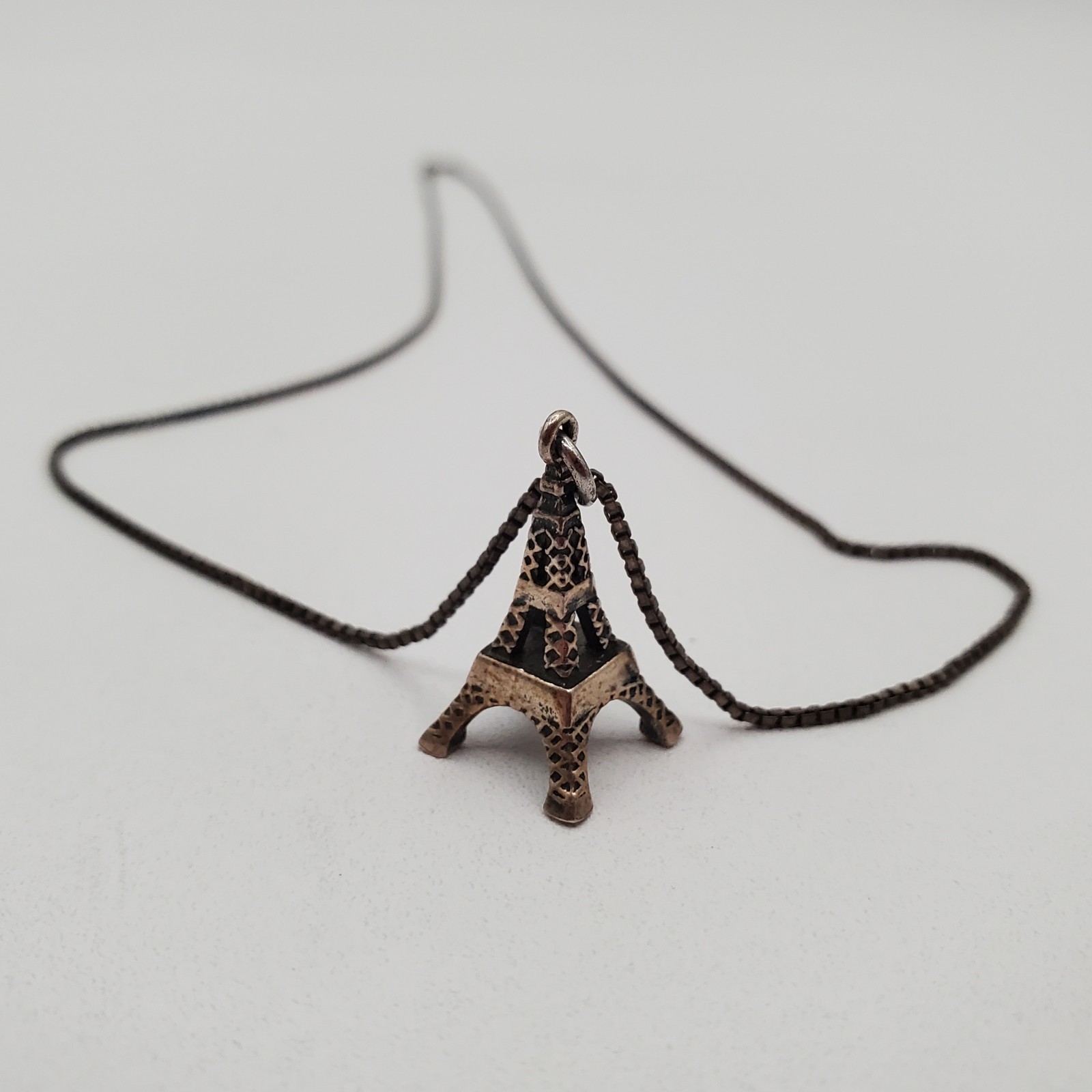 VTG 925 RCI 3d Eiffel Tower Necklace 18in Sterling Silver Box Chain 4g Paris