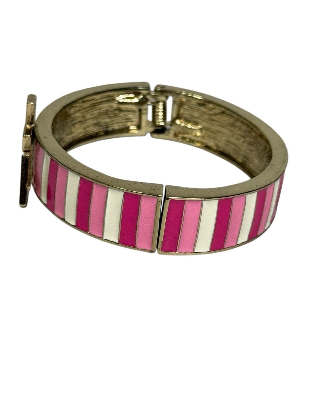Betsey Johnson Nautical Pink & White Hinged Cuff Bangle Bracelet Anchor