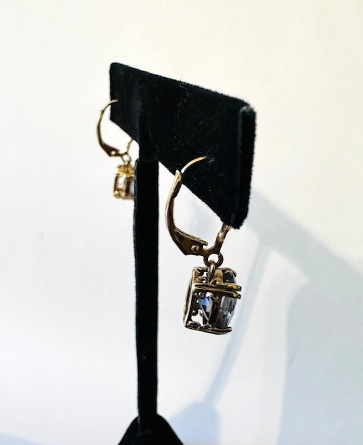 Estate 10K Yellow Gold Mystic Topaz Dangle Drop Earrings