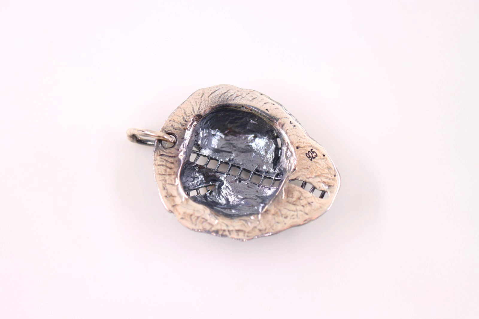 Sterling Silver 925 Unisex Split Half Skull Half Face Stitched Pendant