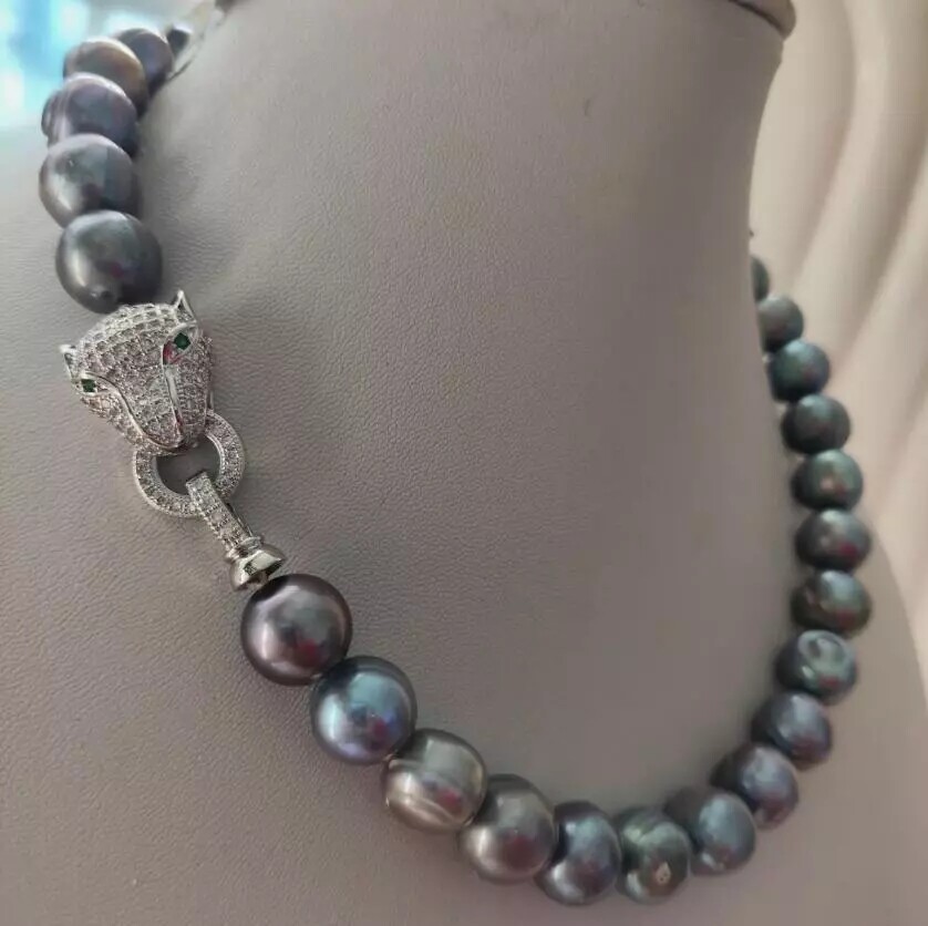 Baroque AAAA 11-12mm Natural Tahaitian Black Blue Pearl Necklace 925s 18 In20 in