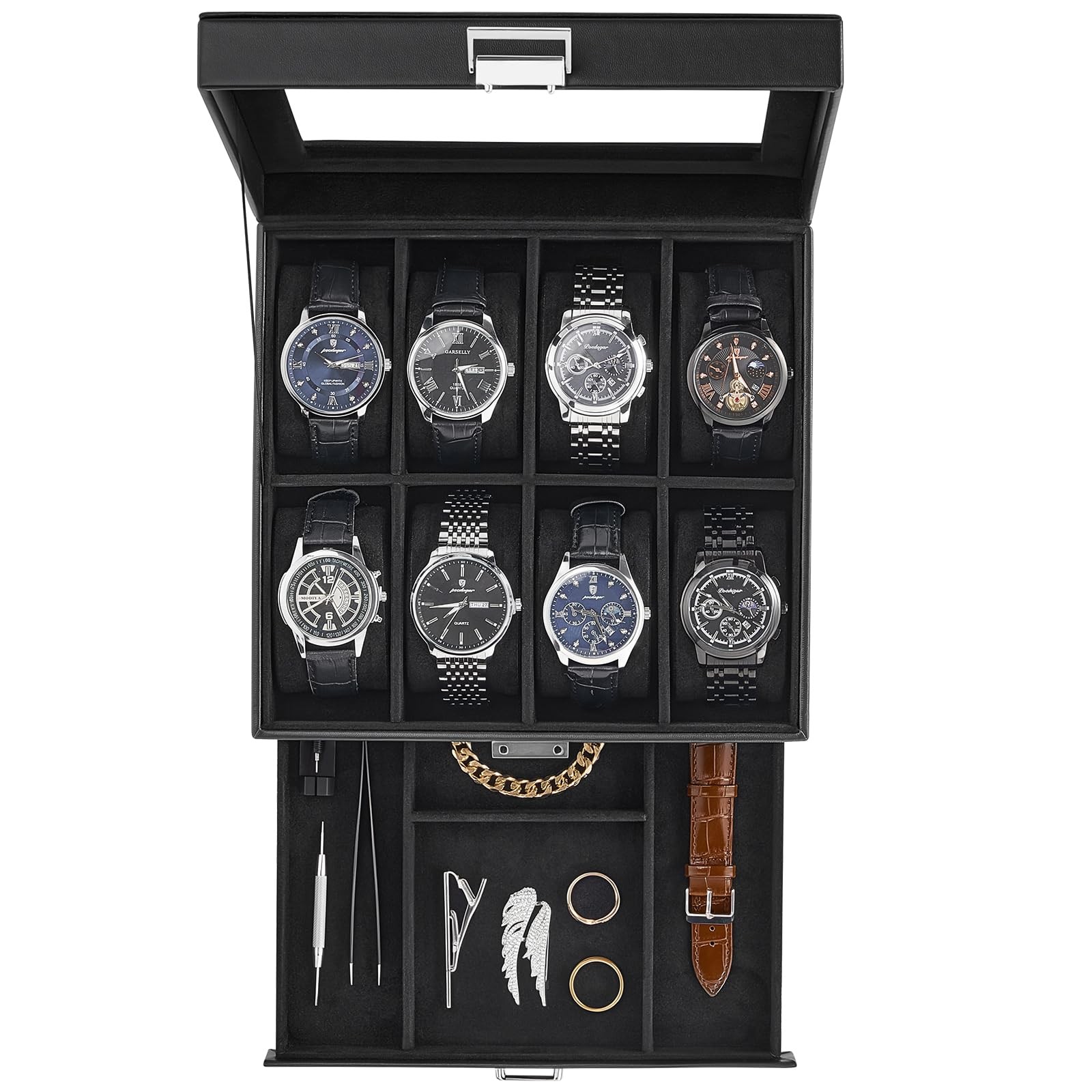 ProCase Watch Case, 8 Slot Mens Box Holder Organizer with 8-Slot, Black