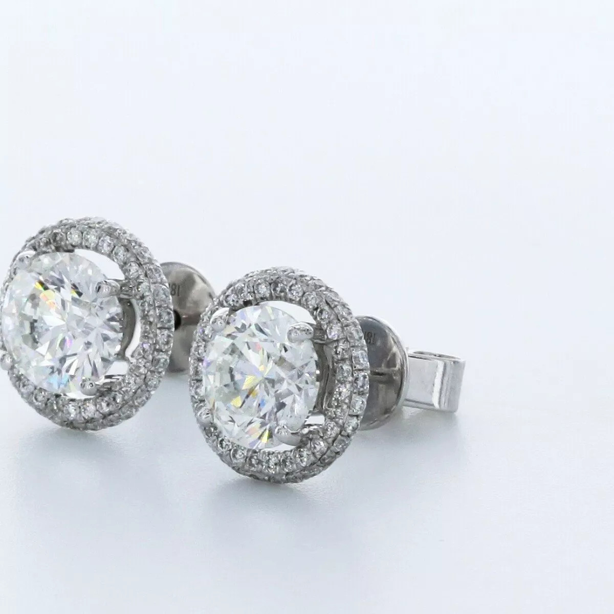 Stud Earrings Solid 14K White Gold Halo 3.07 Carat Round Natural Diamond F SI1