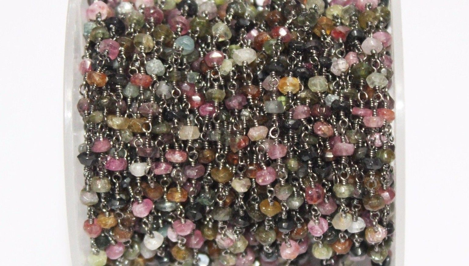 3-5 Feet Natural Multi Tourmaline Rondelle Faceted 3.5-4mm Beads Black Wire