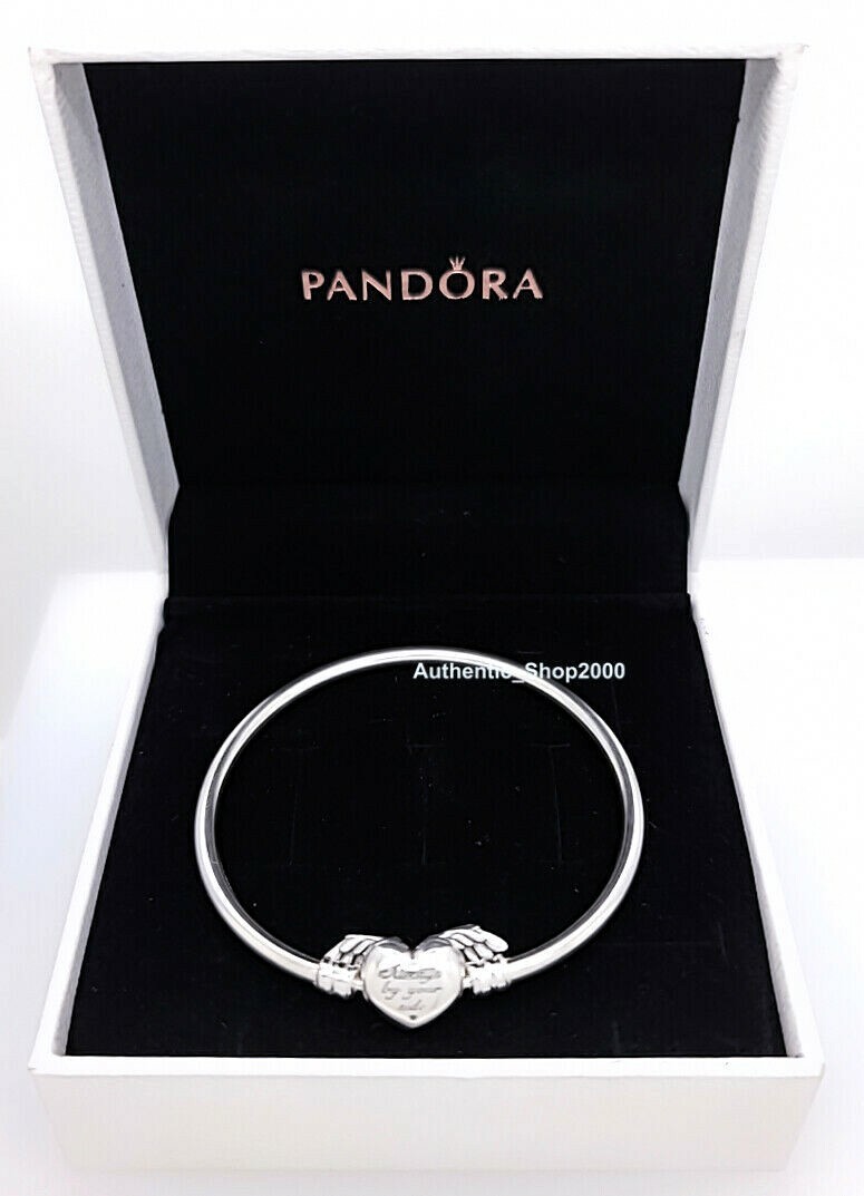 NEW Authentic PANDORA 925 Silver Winged Heart Bangle Charm Bracelet 599379C00