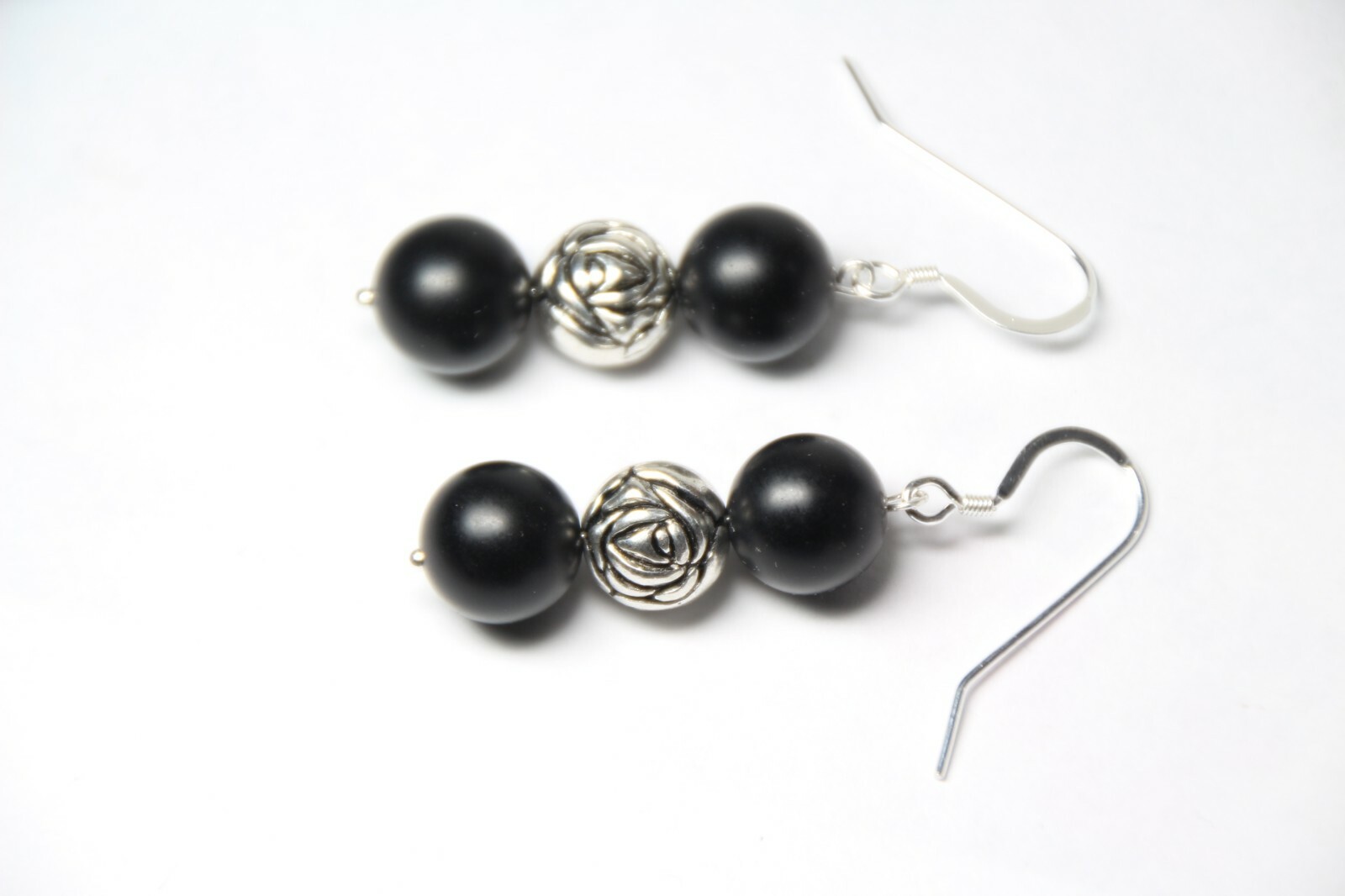 Graphite Earrings Black 10mm Ball Natural Gemstone 925 Sterling Silver 2″ Rose