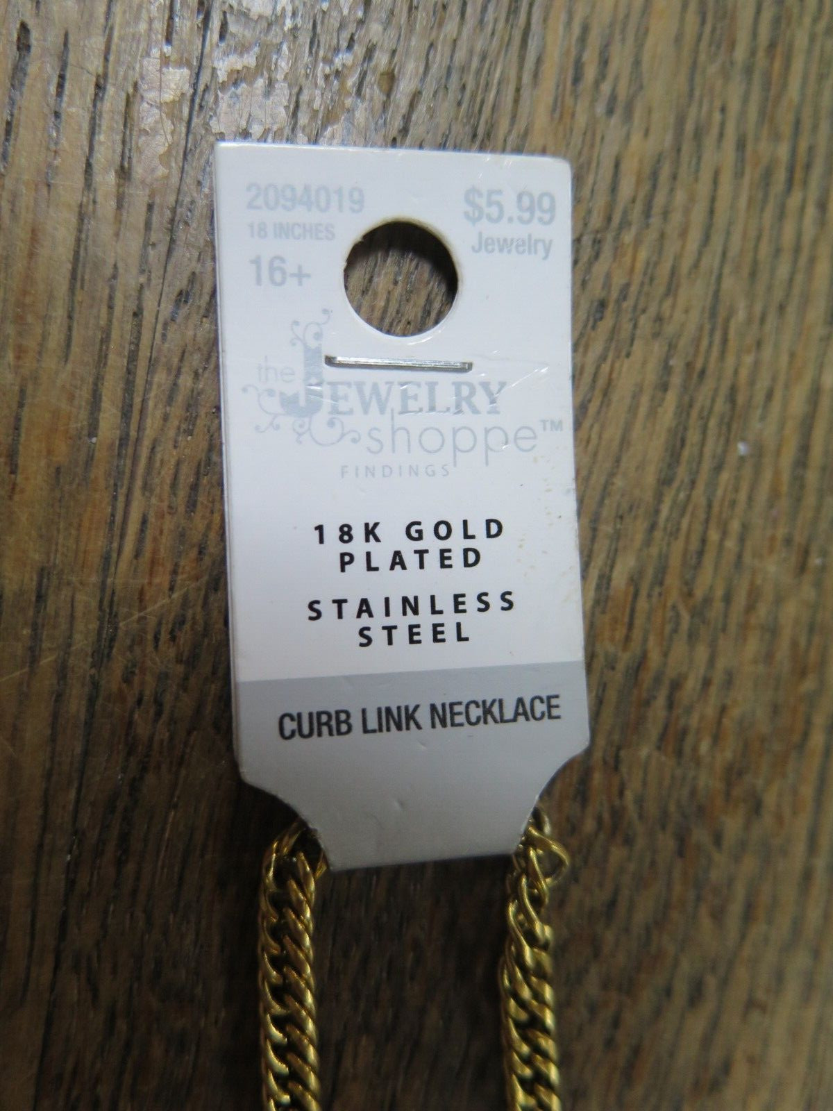 NEW! The Jewelry Shoppe 18K Gold Plated STAINLESS STEEL CURB LINK NECKLACE