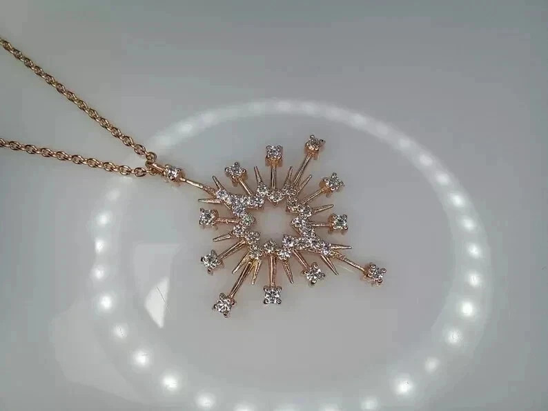 14K Rose Gold Plated Round Cut Lab Created Diamond 2Ct Women’s Sunburst Pendant