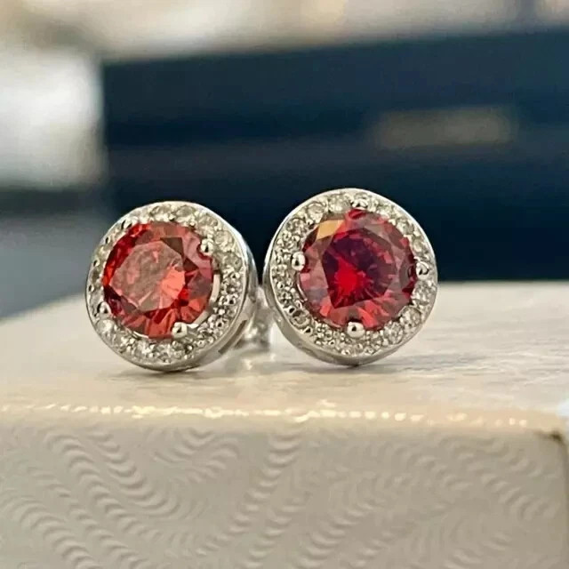2.2Ct Round Cut Lab-Created Red Ruby Women’s Stud Earrings 14K White Gold Finish