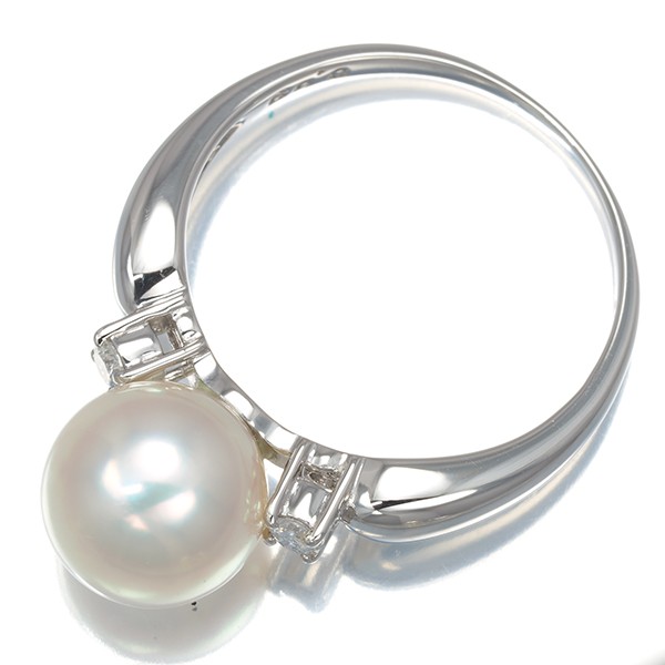 Auth TASAKI Ring Akoya Pearl 8.5mm Diamond 0.09ct Solitaire US6-6.25 Pt 900