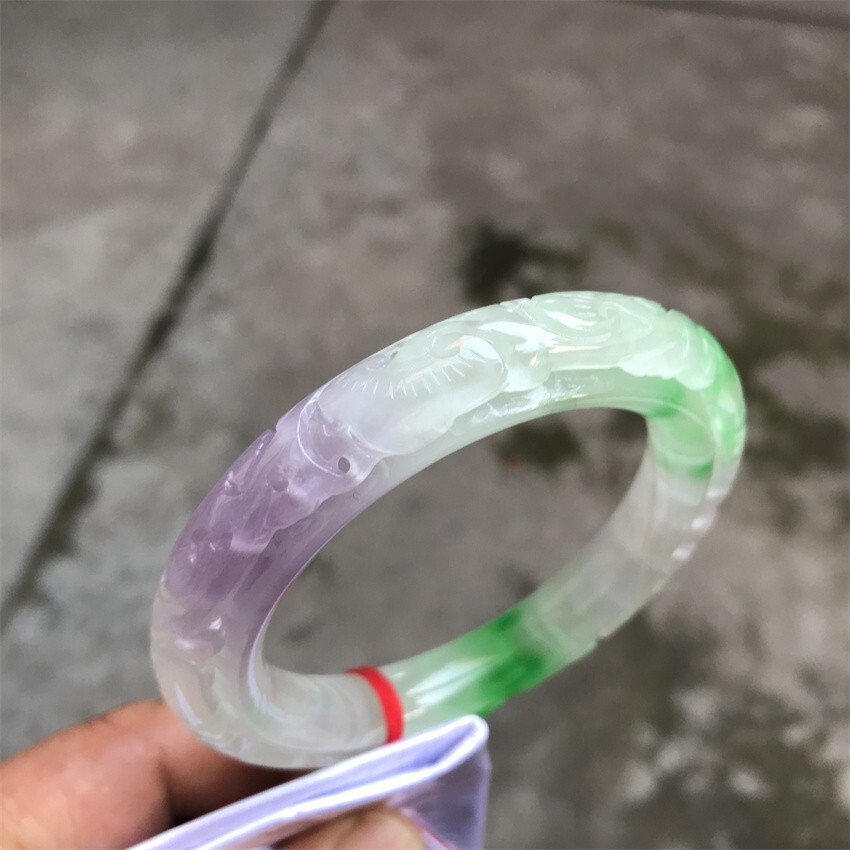 61mm Burma Natural Green Lavender Jadeite Jade Bracelet Emerald Jade Bracelet