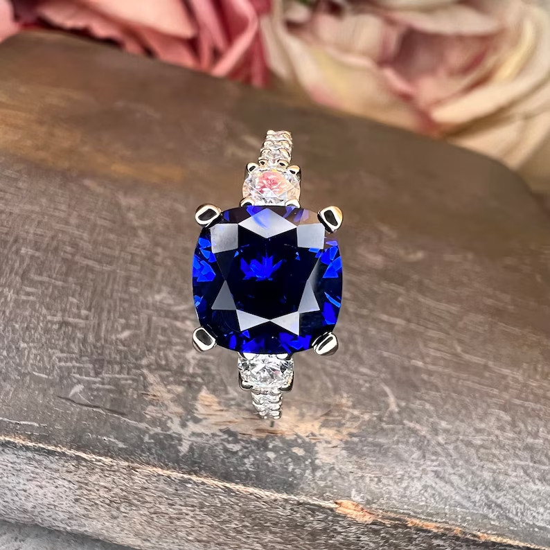 2.50 Ct Cushion Cut Sapphire/Ruby & Diamond Wedding Ring 14K White Gold Size 5