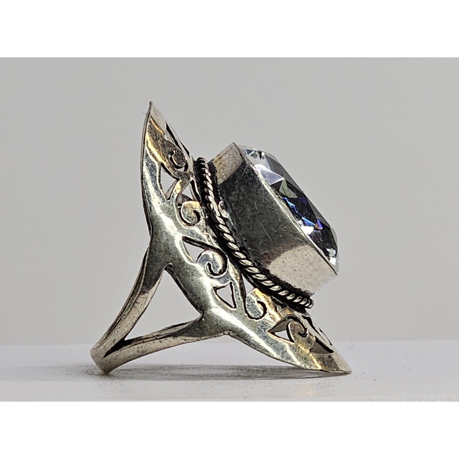 Extravagant Large Handmade Costume Ring With Oval Clear Stone Size 8.25