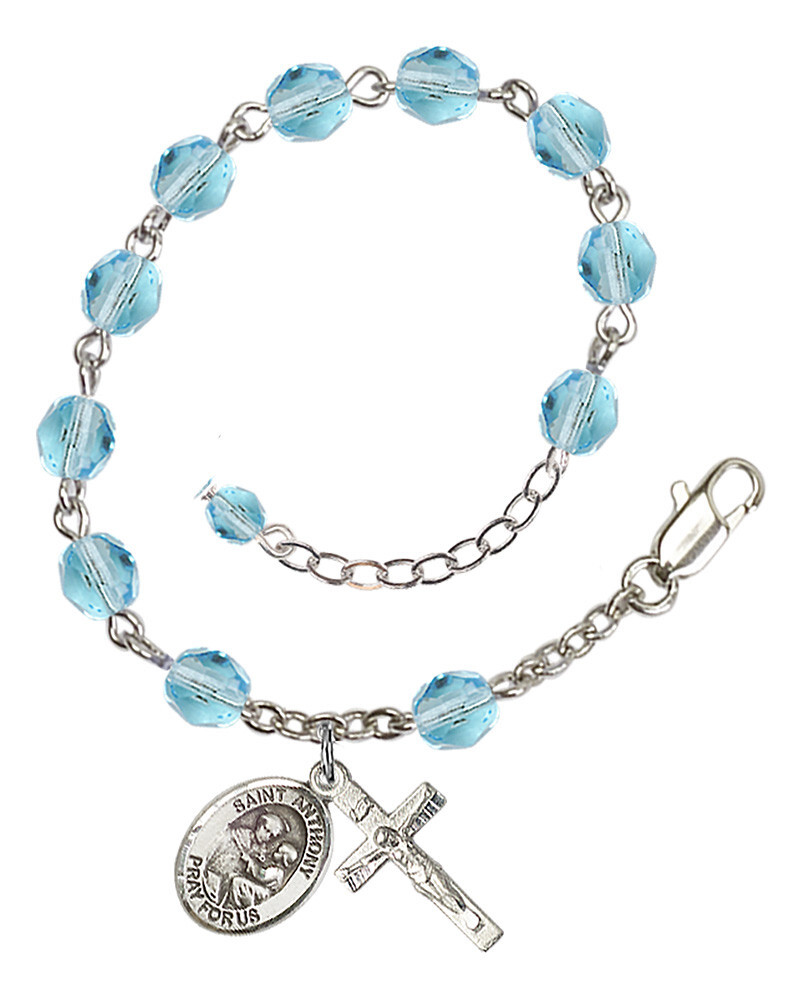 YOU CHOOSE Male Patron Saint Rosary Bracelet Bliss Aqua – March Birthstone