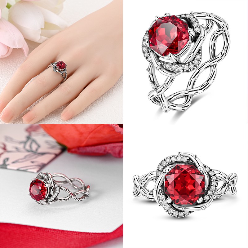 LAZA Original 925 Sterling Silver Finger Ring CZ Bramble Rose for Women Jewelry