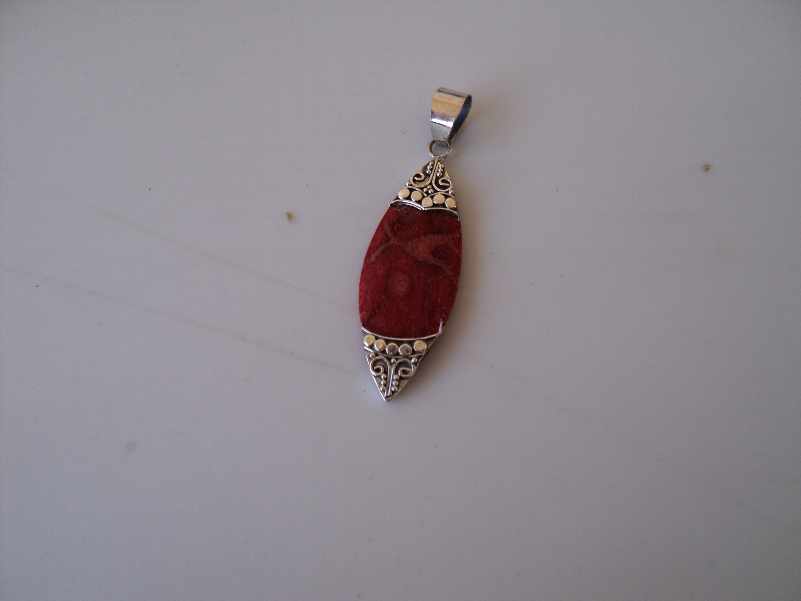 Coral pendant 1 3/4″ with bail Sterling silver DAD119