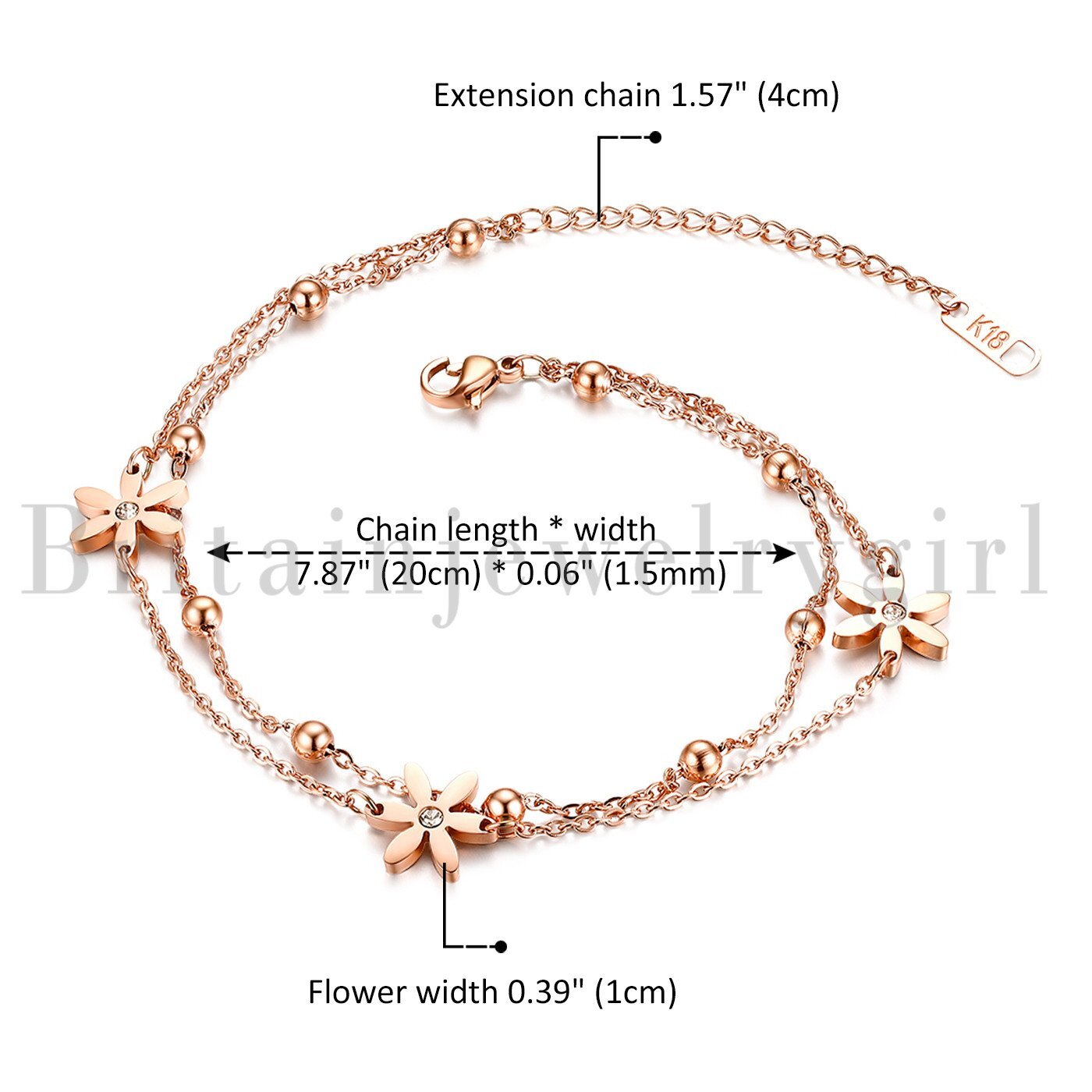 Stainless Steel Multi-layer Flower Anklet Bracelet Chain Link Adjustable Women