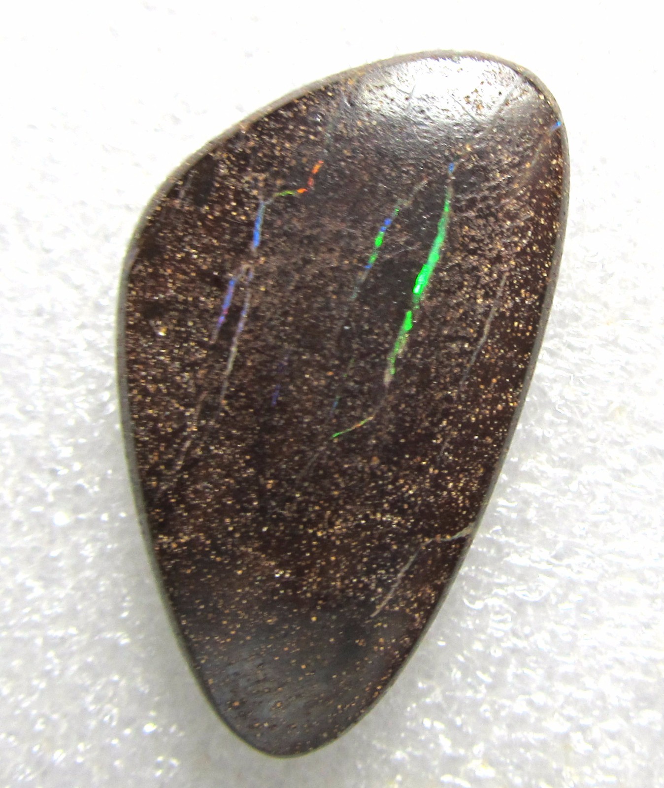 38 carat boulder opal, green fire, 33 x 19 x 6 mm, undrilled