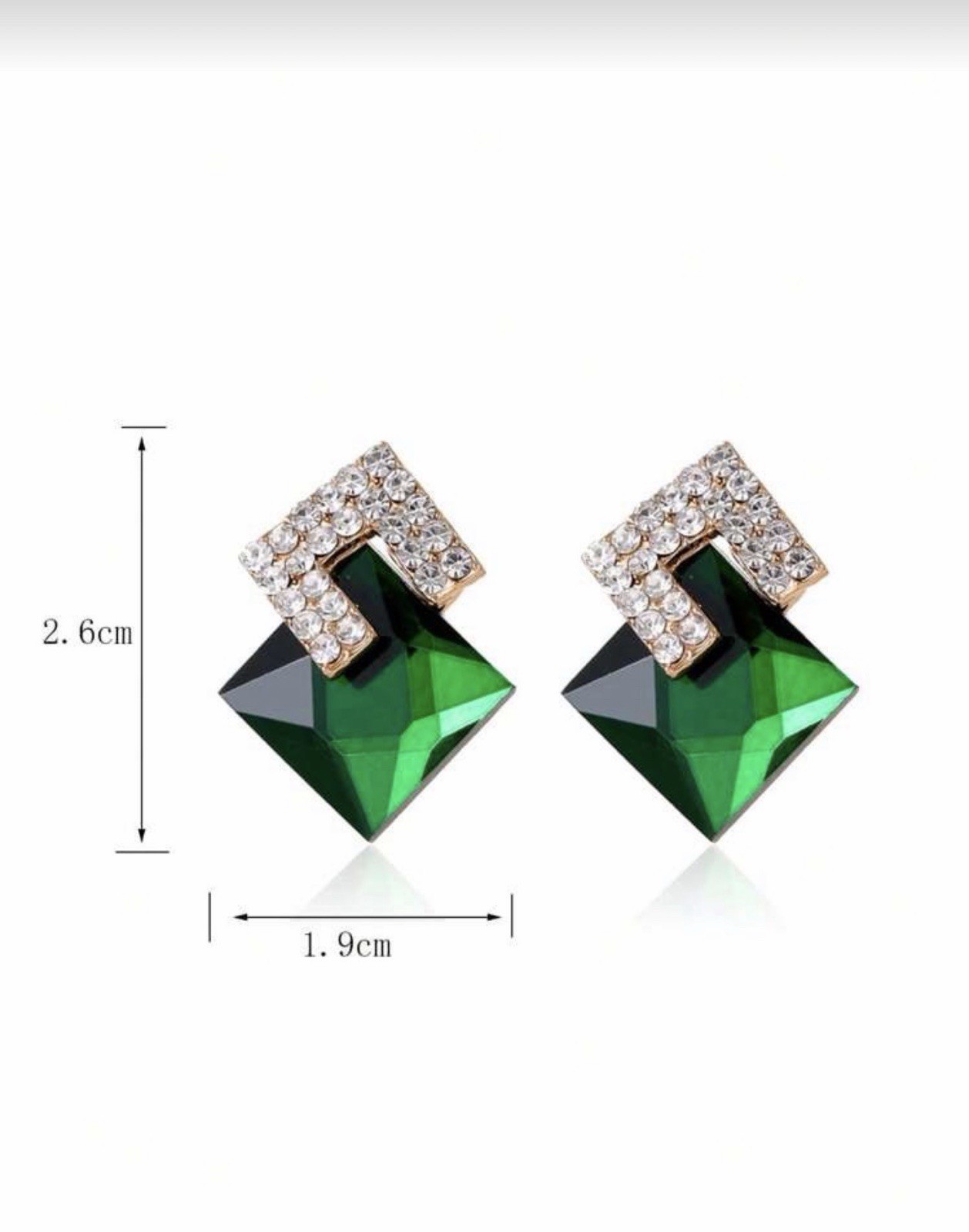 Glam Green Rhinestone Geometric Clip-On Stud Earrings