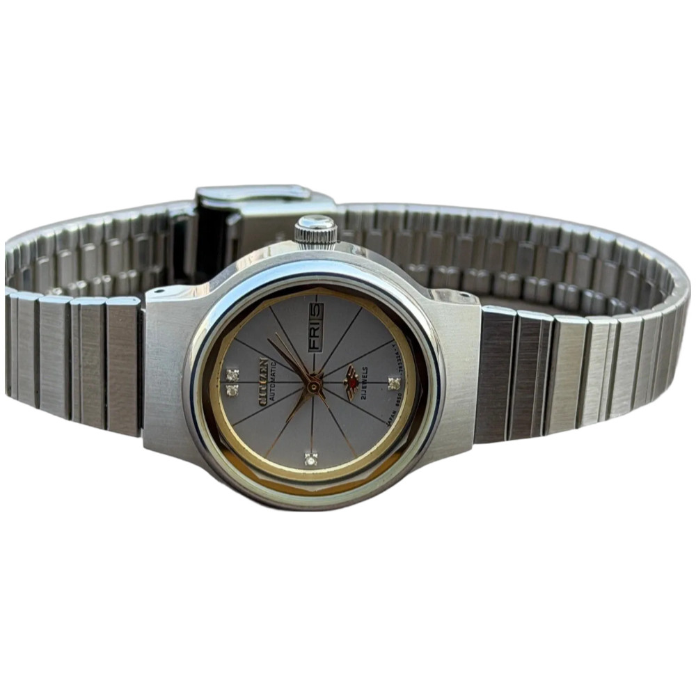 Vintage Citizen Ladies Automatic 21 Jewels Silver Dial Watch 26mm Japan S-132