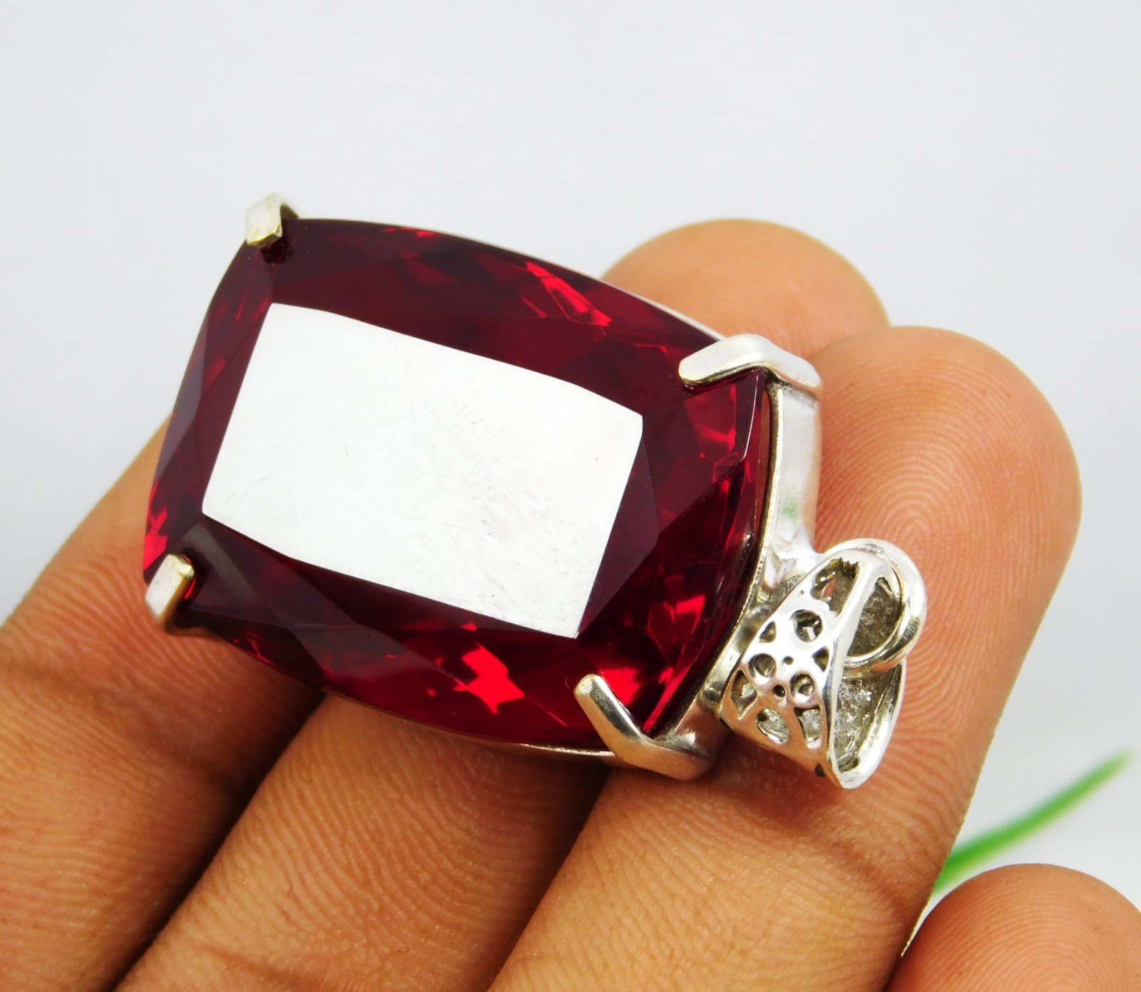 Pendant Solid Silver 99.20 Ct Natural Red Topaz Cushion Cut Brazilian Gemstone