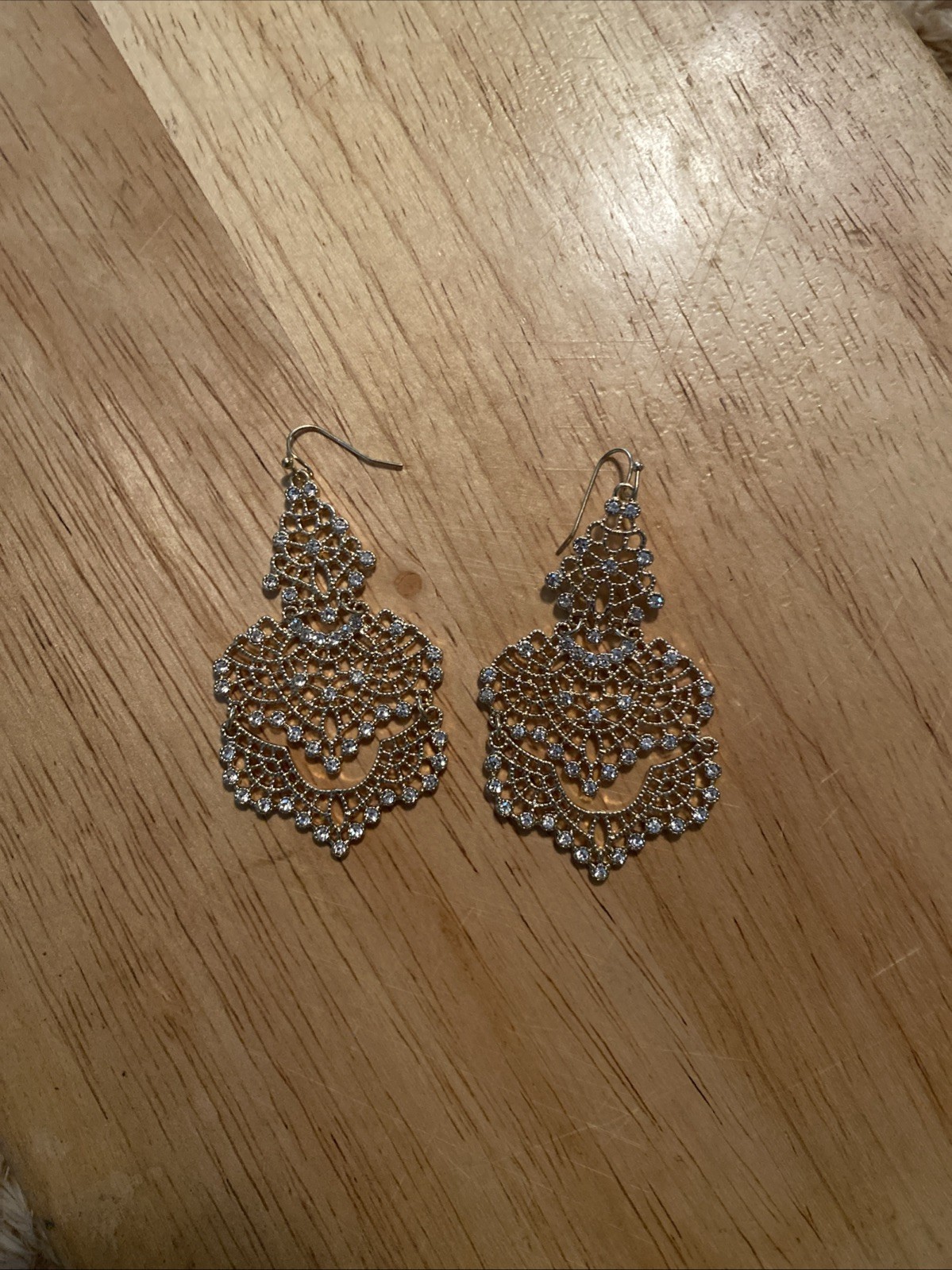 INC International Concepts Crystal Lace Chandelier Earrings Gold Tone Filigree