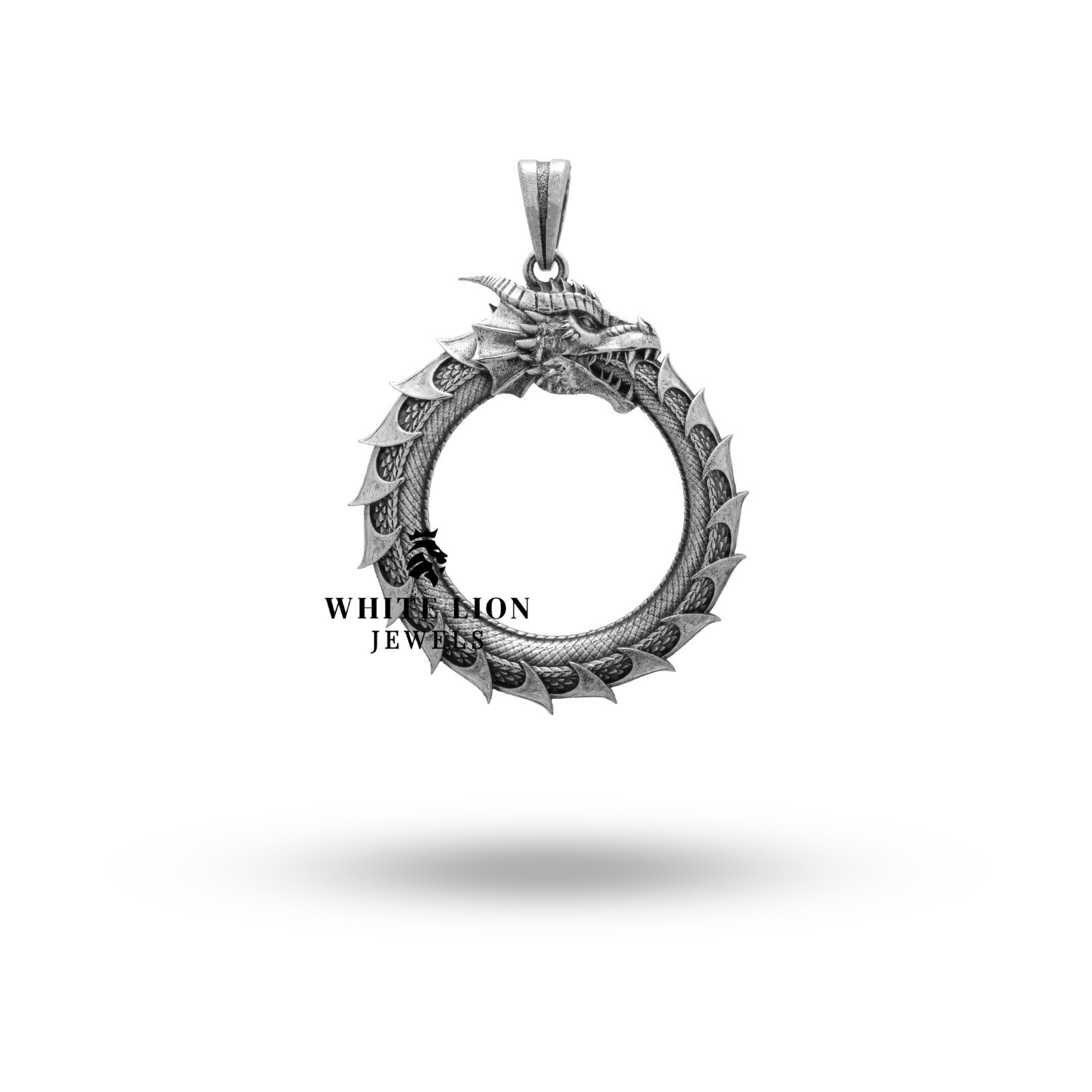 Ouroboros Biker Rider Dragon Creature Animal Pendant Oxidized 925 Silver
