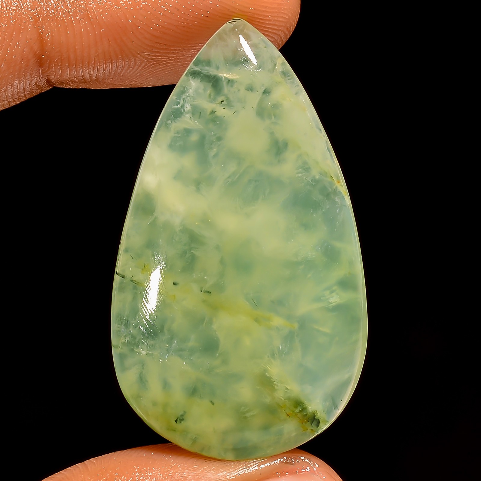 100% Natural Prehnite Pear Shape Cabochon Loose Gemstone 52 Ct 40X23X6mm UG-6657