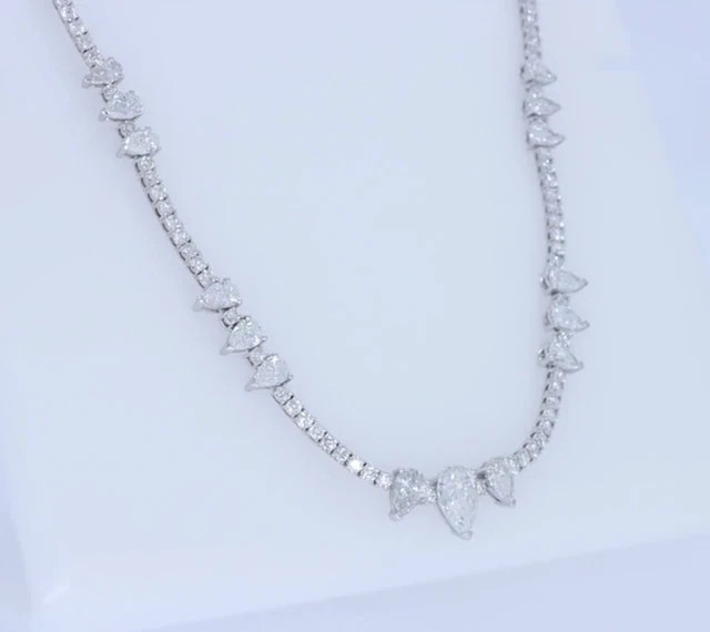 9.60 Ct Round & Pear Cut Moissanite Tennis Chain 18″ Necklace 14k WG Plated