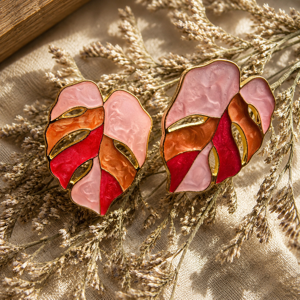 Tropical Plant Leaf Stud Earrings, Botanical Enamel Studs