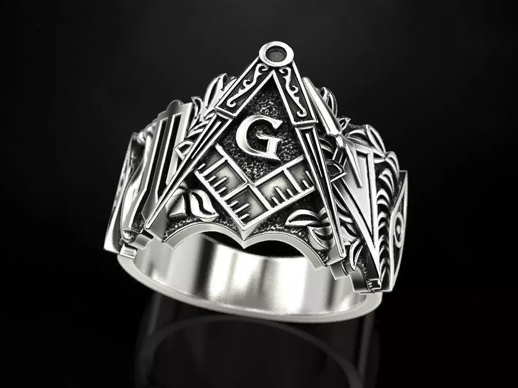 Oxidized Men’s Freemason Square & Compass 925 Sterling Silver Statement Rings