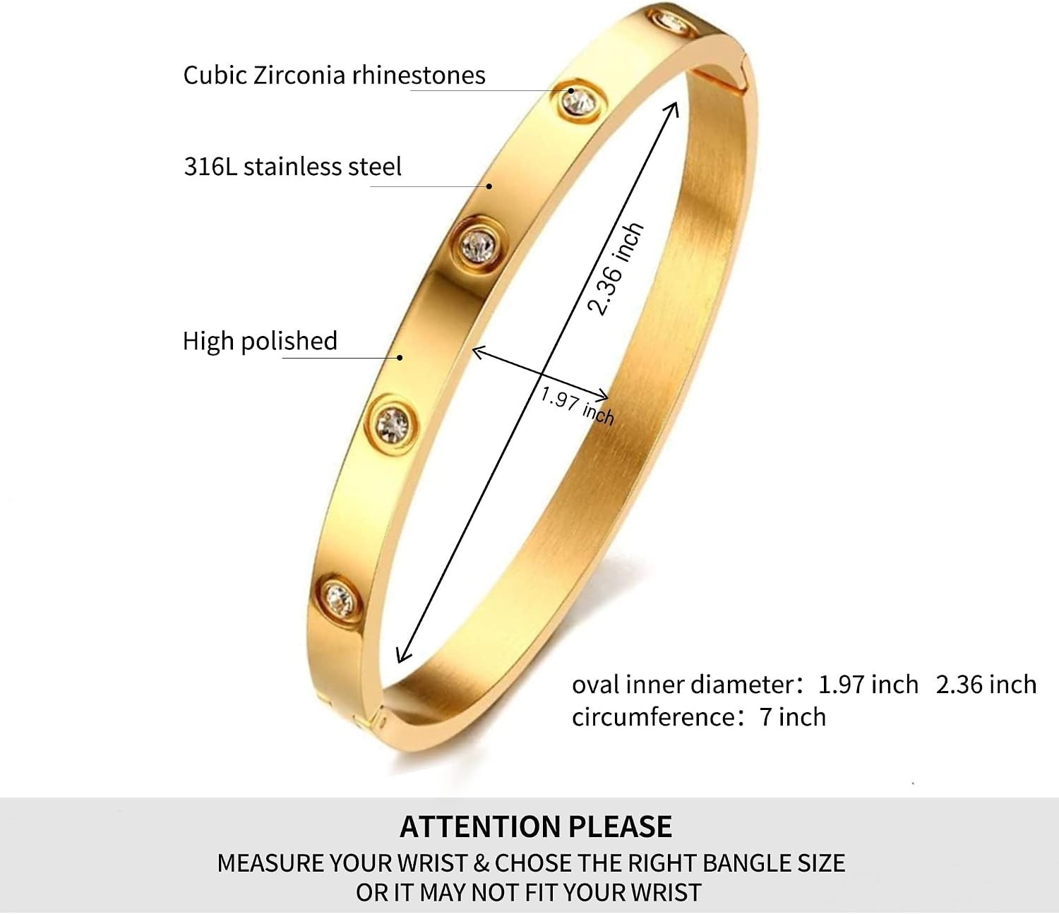 Stylish Women’s 7.05 Inch Stainless Steel Bracelet with Elegant Zircon Features