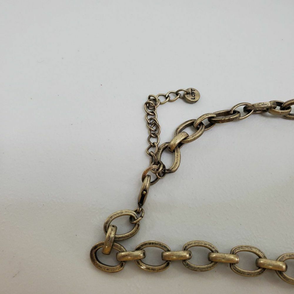 Ann Taylor Loft Necklace Statement Blue Rhinestone Gold Tone Chain Gray