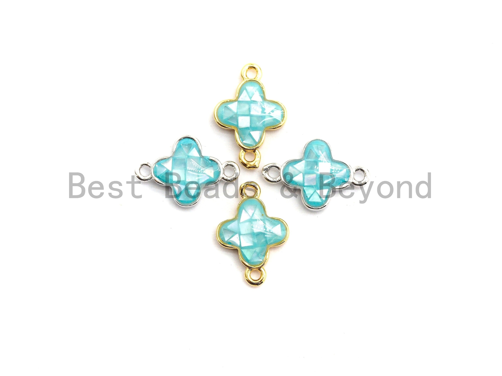 100% Natural Aqua Blue Shell Clover Flower Connector, Natural Shell Connector,
