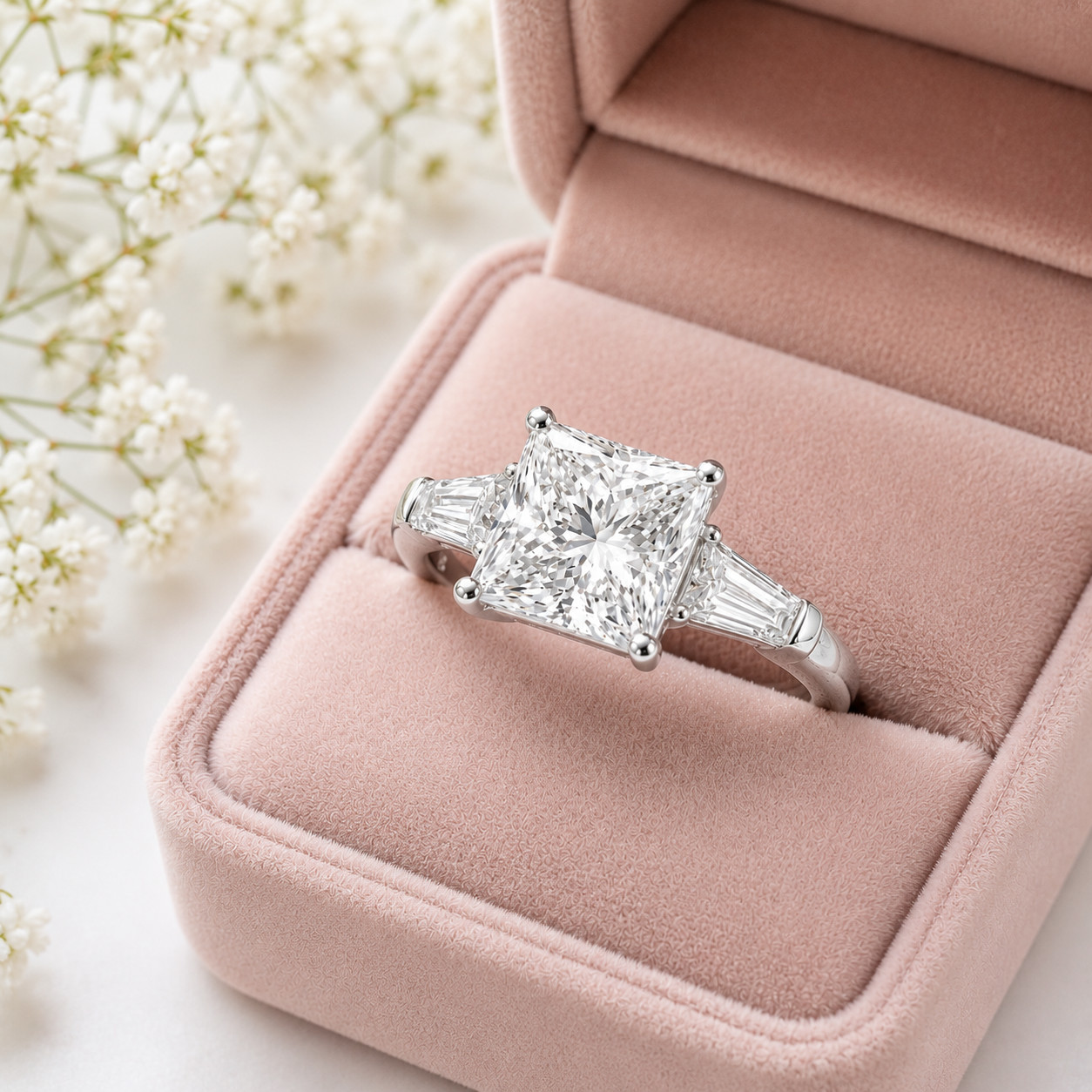 4.80 CT Princess Cut IGI Certified Lab Grown Diamond Wedding Ring 18K White Gold