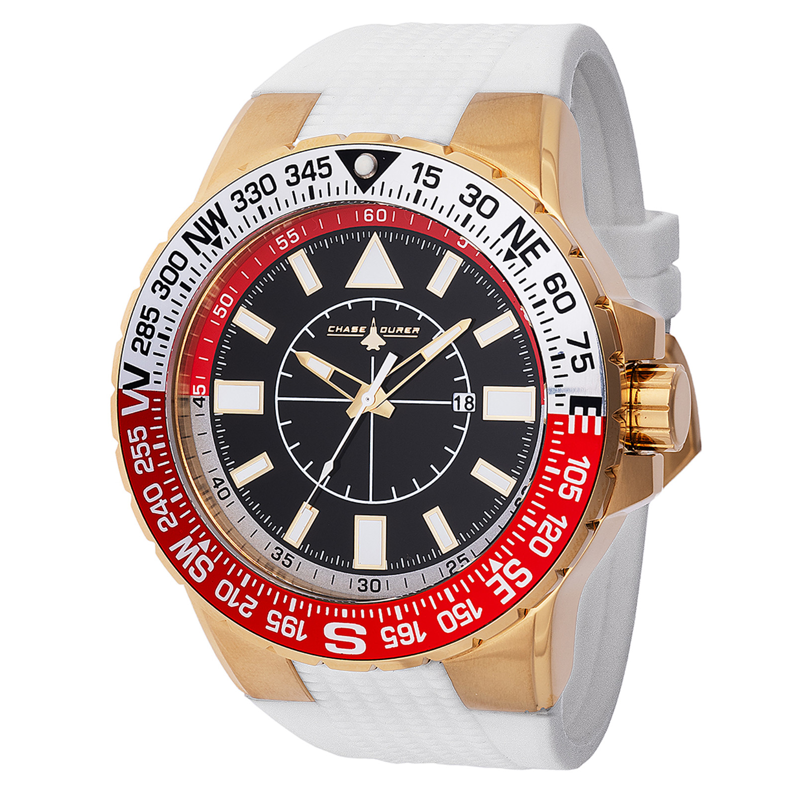 Chase-Durer CDW-0106 Men’s Compass Bezel Sport Watch – Gold Tone Big Dial 52mm