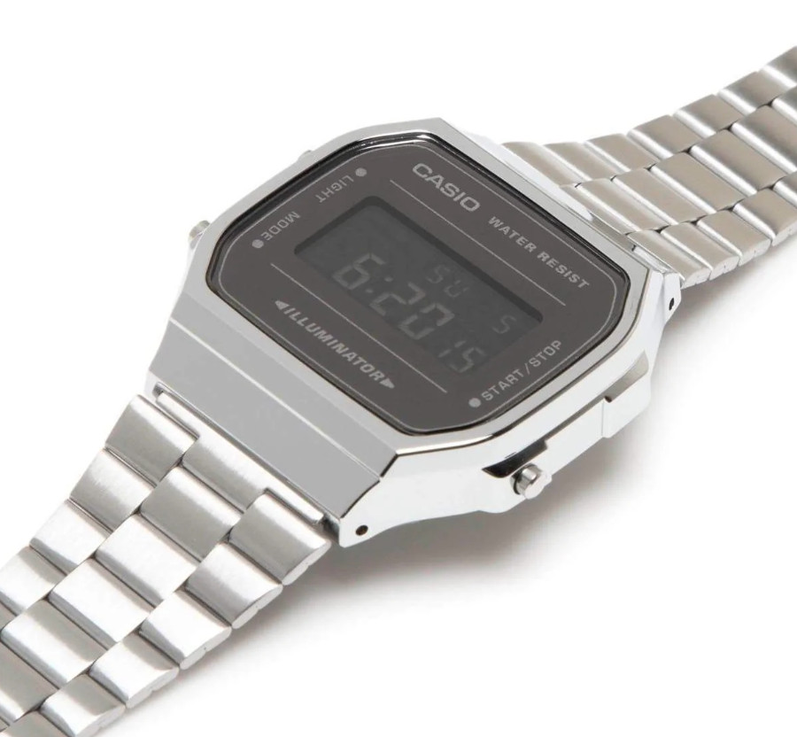 Casio Vintage Digital Black, Silver Stainless Steel Unisex Watch A168WEM-1