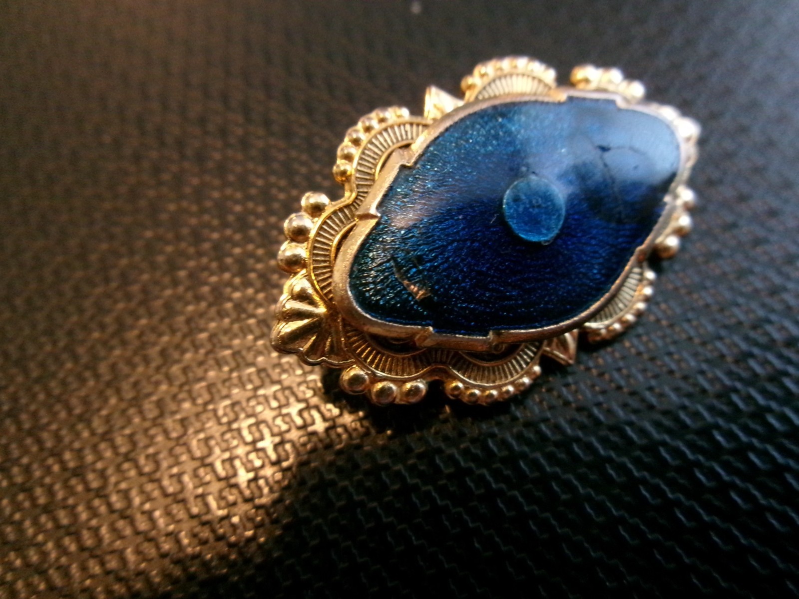 VINTAGE FREIRICH BLUE CABOCHON STATEMENT PIN BROOCH SEE DETAILS