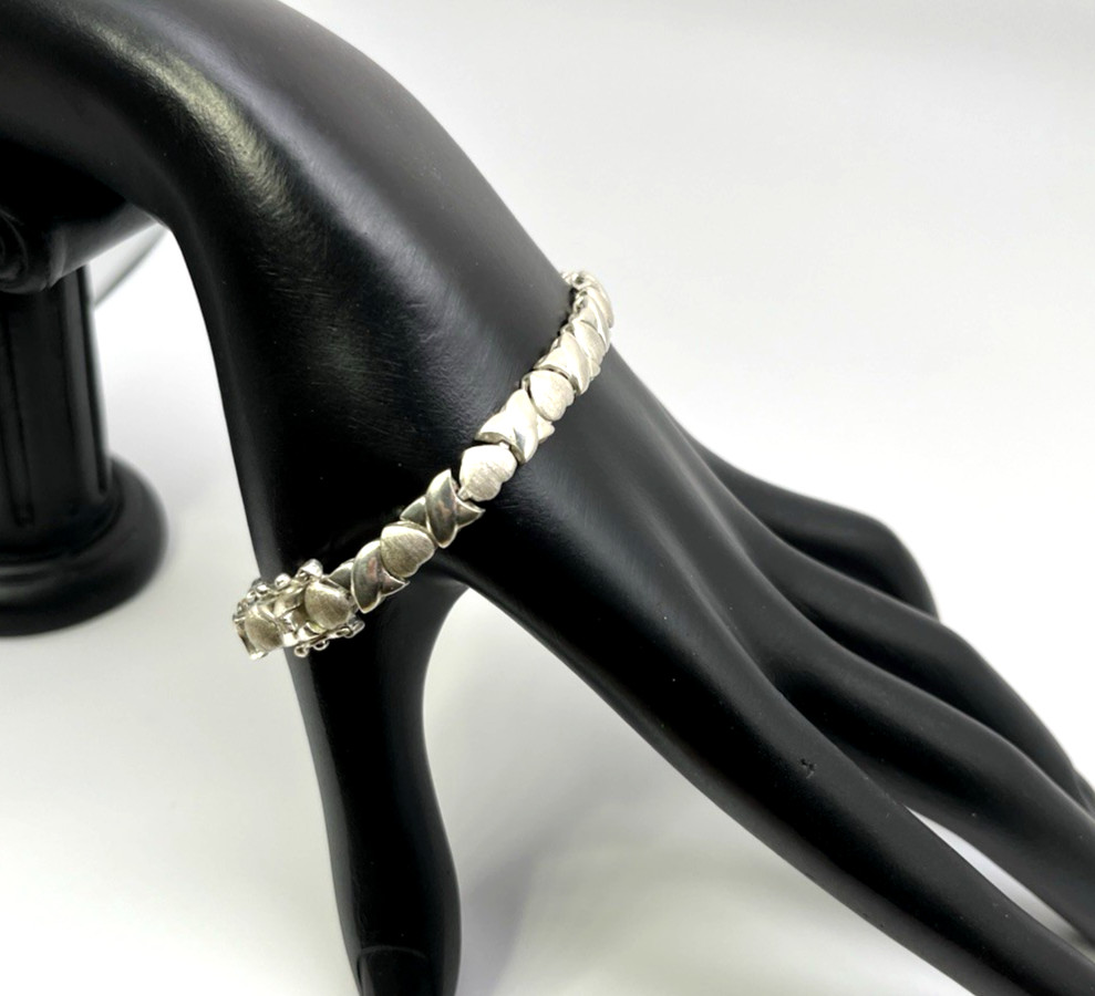 X’s & O’s HEARTS Solid Sterling Silver 925 Panel 7 ” BRACELET 7.5 ” Hugs Kisses