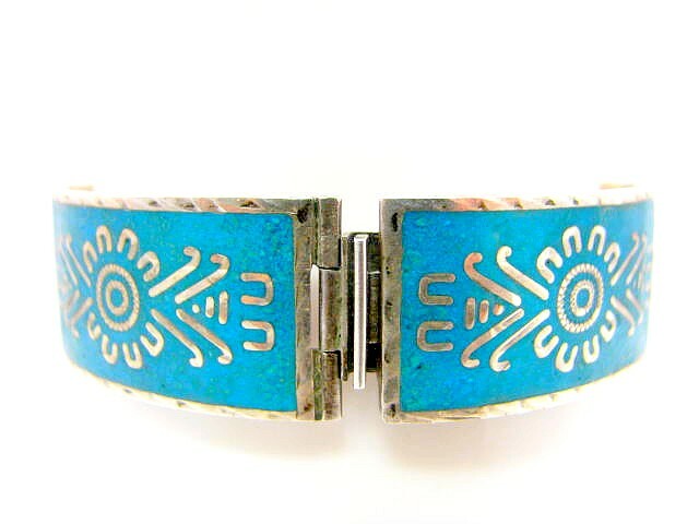 Enamel Bracelet Sterling Silver 925 Art Plata Hecho En Mexico Circa 1950