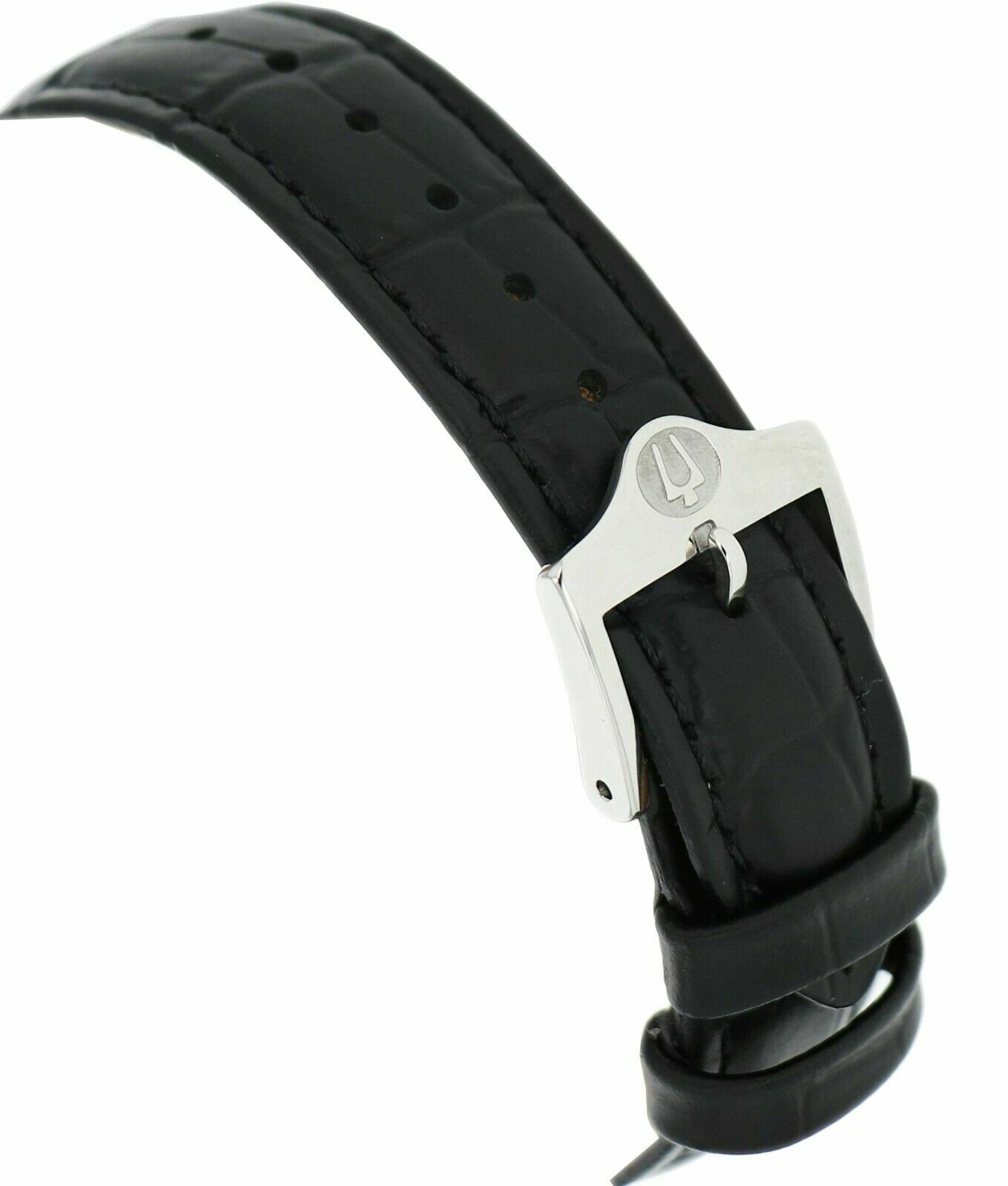 Bulova 96X132 Silver Tone White MOP Dial Black Leather Strap Womens Dress Watch