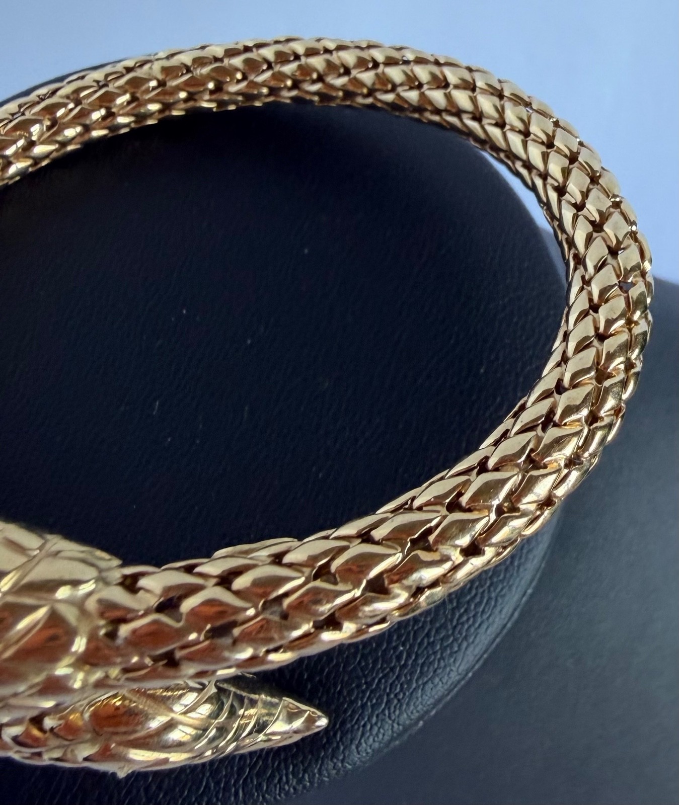 14K Snake Bypass Bangle Bracelet with Ruby Eyes – Made in Italy