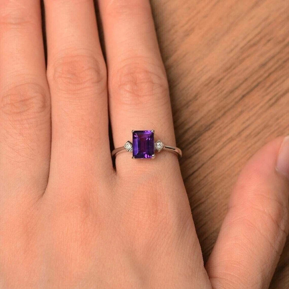 1.90Ct Emerald Cut Natural Amethyst Diamond Solid 950 Platinum Engagement Rings