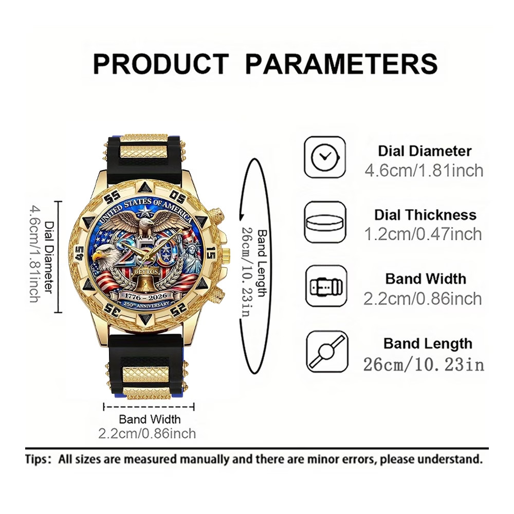 Luxury Quartz Watches 250Th USA Anniversary Men Silicone Strap Quartz Watch Gift