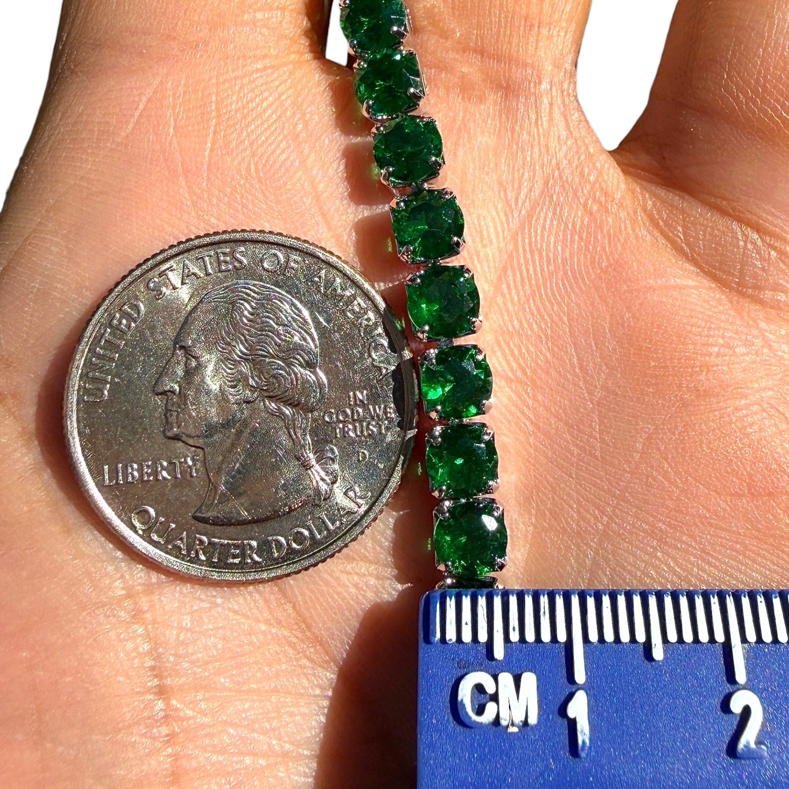 Tennis Bracelet Green Zircon 6.7in 7.5in Silver Plated Dainty