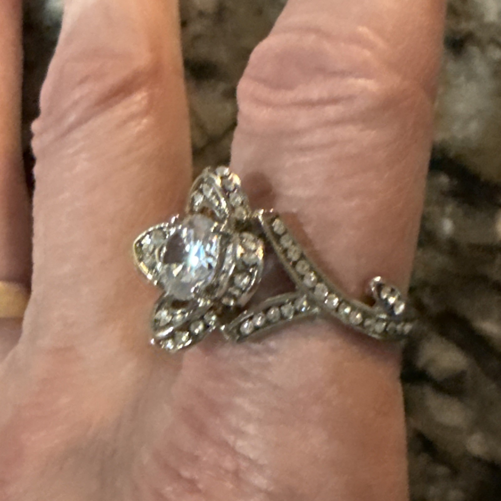 Loully Ring Flower Crystal Ring Sz 9.25 Marked 925 Silver